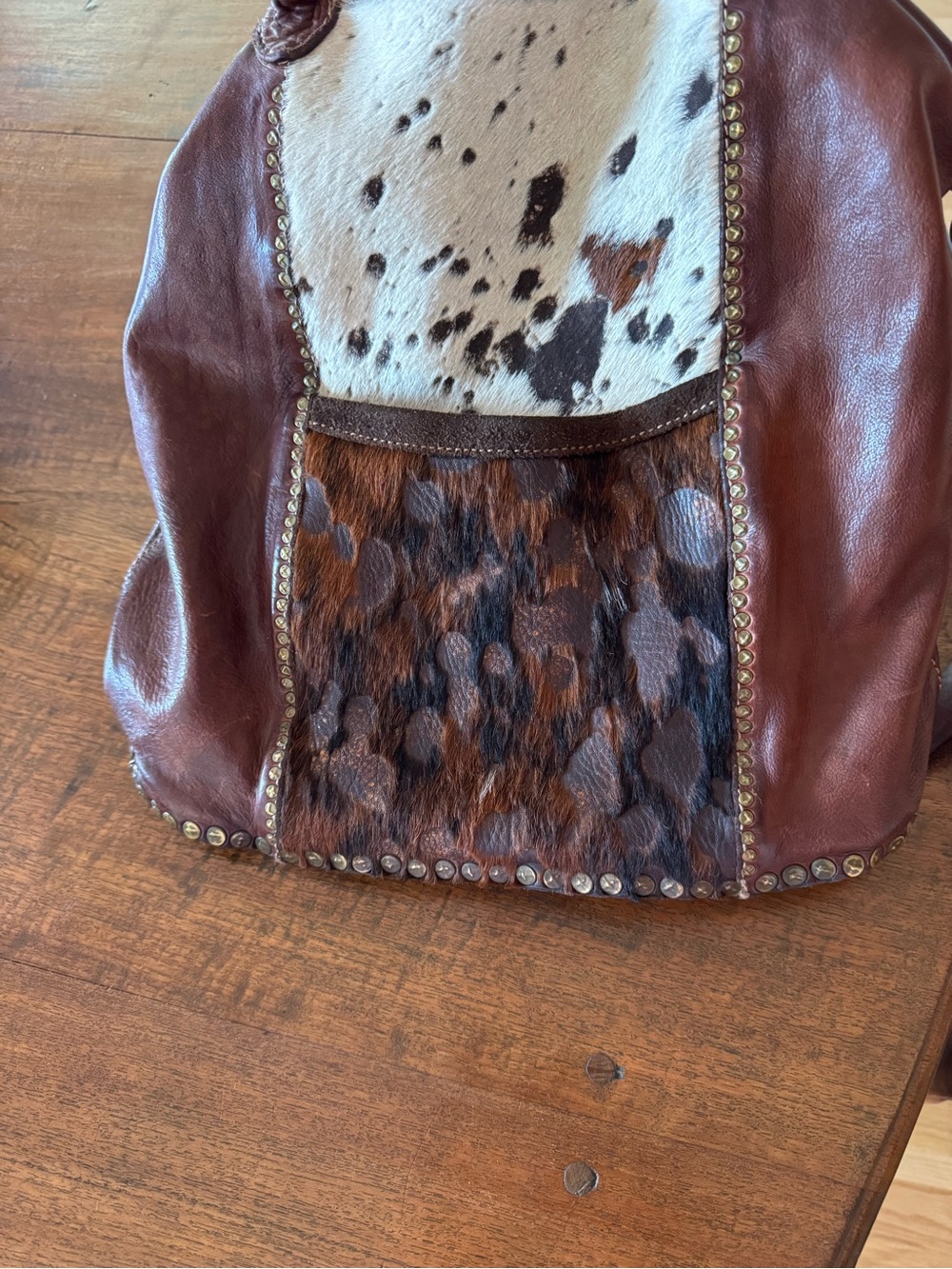 Campomaggi Brown Leather and Cowhide Patchwork Tote Bag w/ crossbody strap - Picture 10 of 11